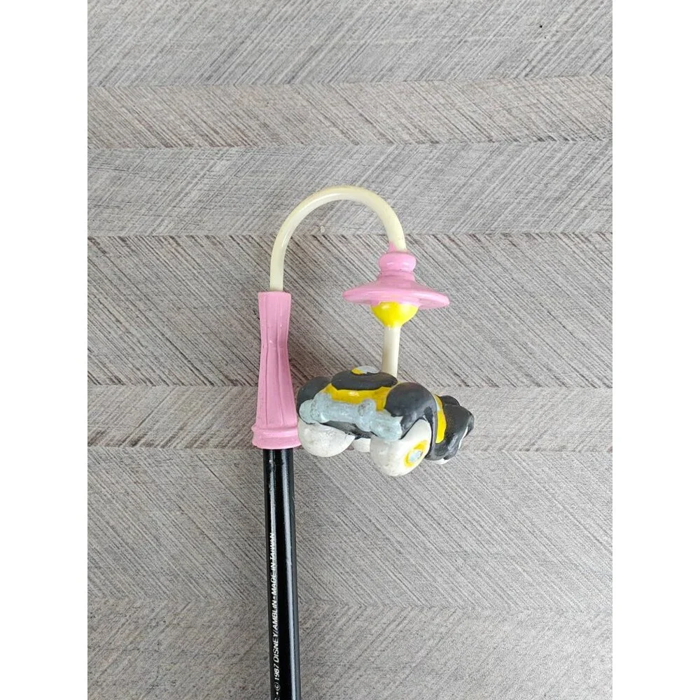Disney 1987 Lamplight Pencil With Yellow Car Figurine Topper Collectible
